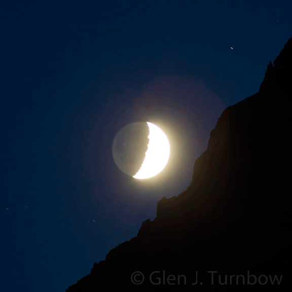 2012_0061_animation_EastFlattopMountain_square, East Flattop Mountain, Glacier National Park, Montana. I took this photo from the KOA by Saint Mary Lake where we were camping. This is a waxing moon setting as a gif amination