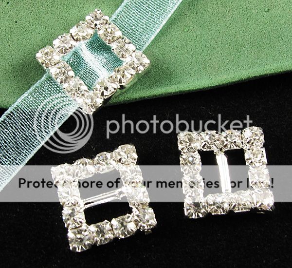 Lots 100pcs Silver Tone Square Crystal Diamante Rhinestone Slider Ribbon Buckle