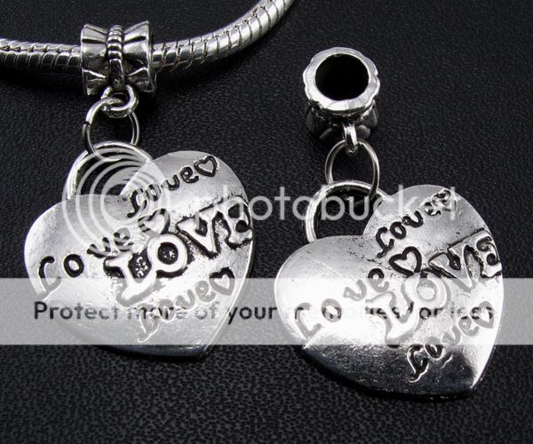 5pcs Tibetan Silver Heart Dangle Charms Beads Fit European Bracelets F99
