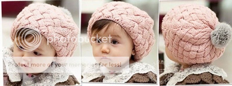 Baby Kids Knitting Wool Braid Crochet Beret Beanie Cony Hair Cap Ear Hat 2 Color